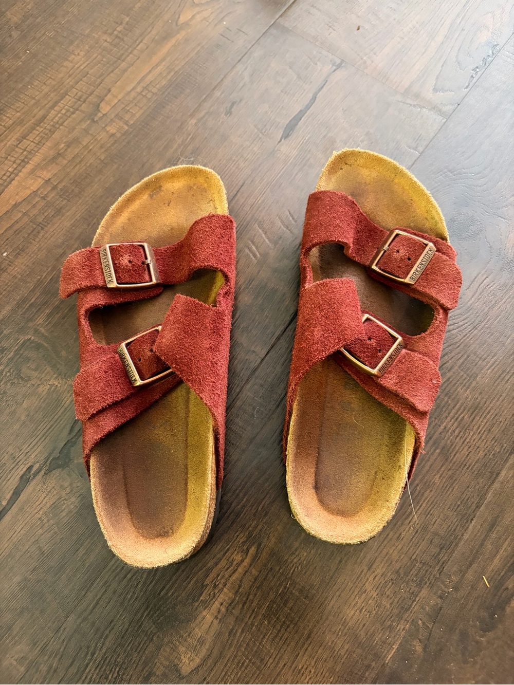 Birkenstock Suede Double-Strap Slide Sandals - Rust